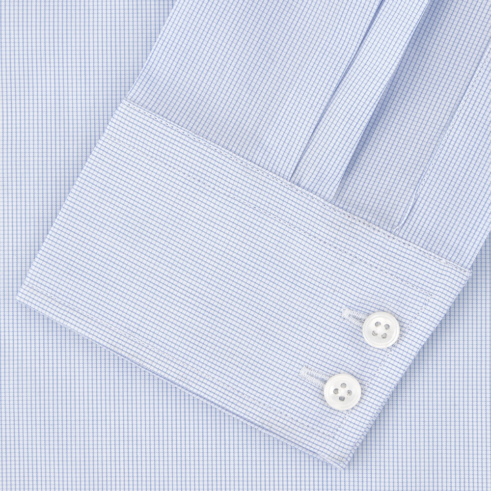 Tailored Fit Blue Fine Bengal Stripe Shirt with Kent Collar and 2-Button Cuffs