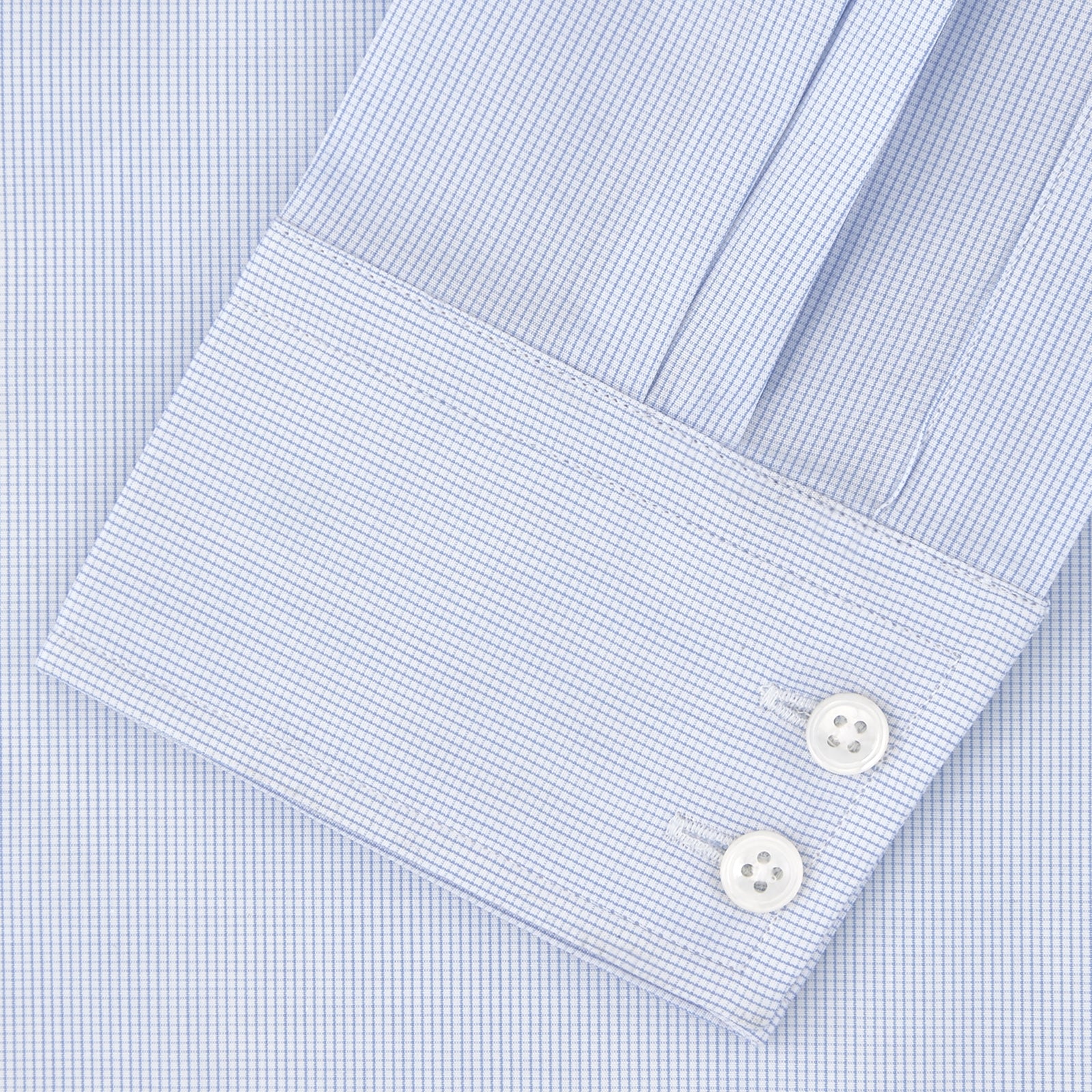 View 4 of product Tailored Fit Blue Fine Bengal Stripe Shirt with Kent Collar and 2-Button Cuffs