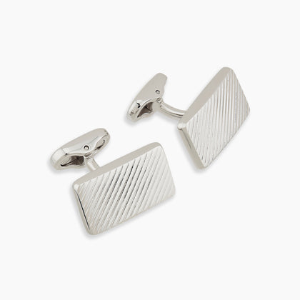 Silver Diagonal Striped Rectangular Cufflinks Image 3