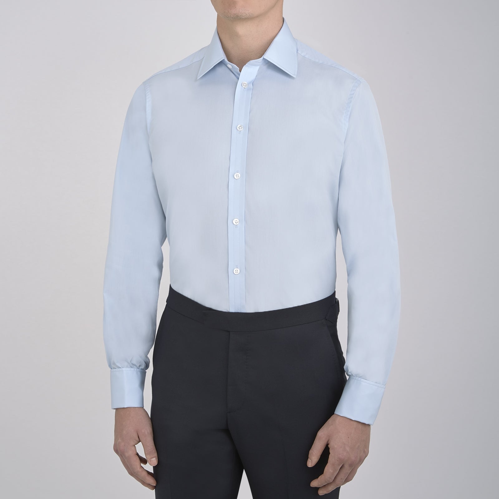 View 5 of product Light Blue Sea Island Quality Cotton Shirt with T&A Collar and Double Cuffs