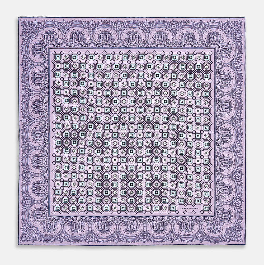 Lilac Floral Tile and Paisley Silk Pocket Square