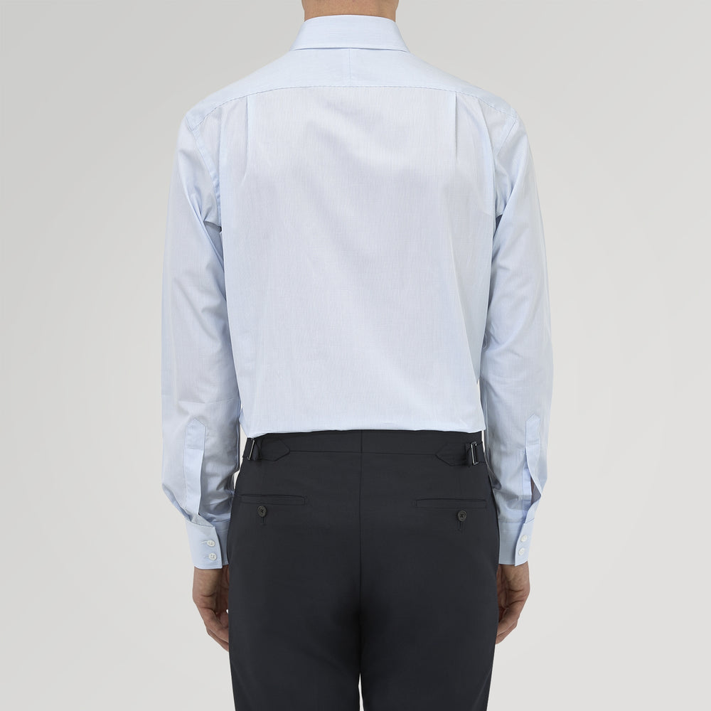 Tailored Fit Blue Fine Bengal Stripe Shirt with Kent Collar and 2-Button Cuffs