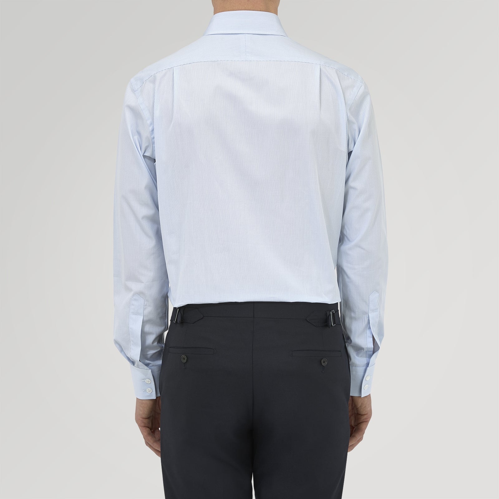 View 3 of product Tailored Fit Blue Fine Bengal Stripe Shirt with Kent Collar and 2-Button Cuffs