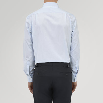 Tailored Fit Blue Fine Bengal Stripe Shirt with Kent Collar and 2-Button Cuffs Image 2