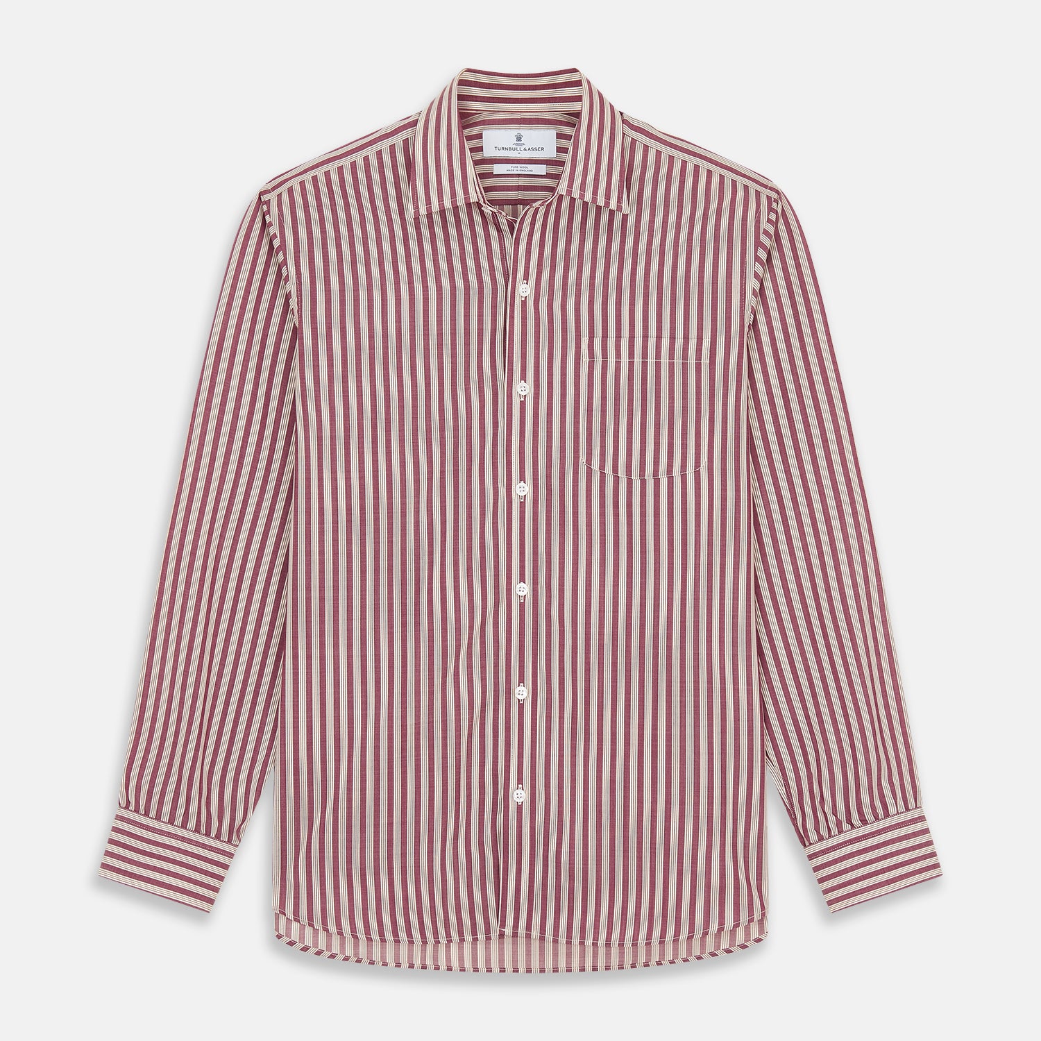 Image 1 of product Burgundy Multi Stripe Weekend Fit Wool Shirt with Derby Collar and 1 Button Cuffs