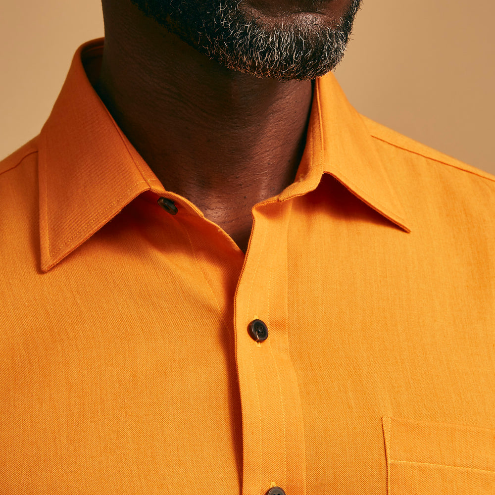 Orange Weekend Fit Cotton & Wool Shirt with Derby Collar and 1 Button Cuffs