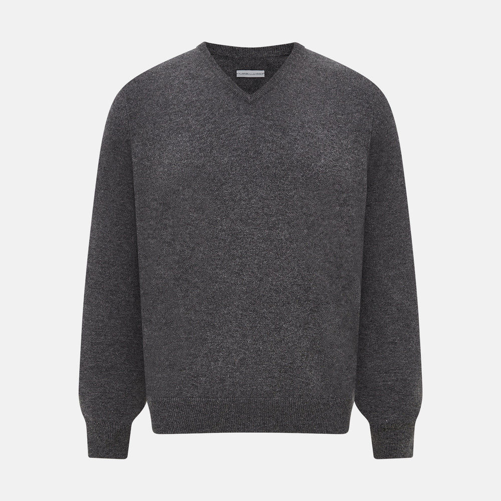 Charcoal Grey Cashmere V-neck Jumper