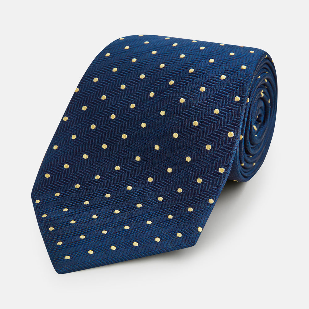 Navy and Gold Micro Dot Silk Tie