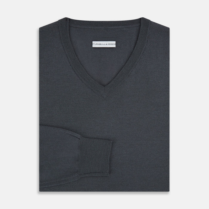 Charcoal Grey Merino V-Neck Jumper Image 3