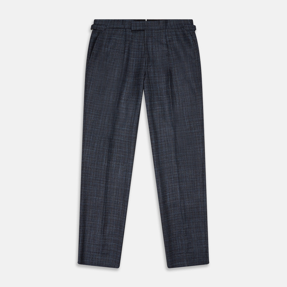 Navy Check Wool and Cashmere Blend Wilson Trousers