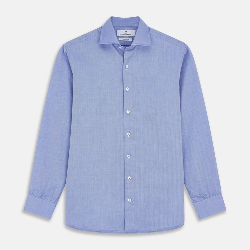 Blue Herringbone Tailored Fit Shirt With Kent Collar Blue Herringbone Tailored Fit Shirt With Kent Collar