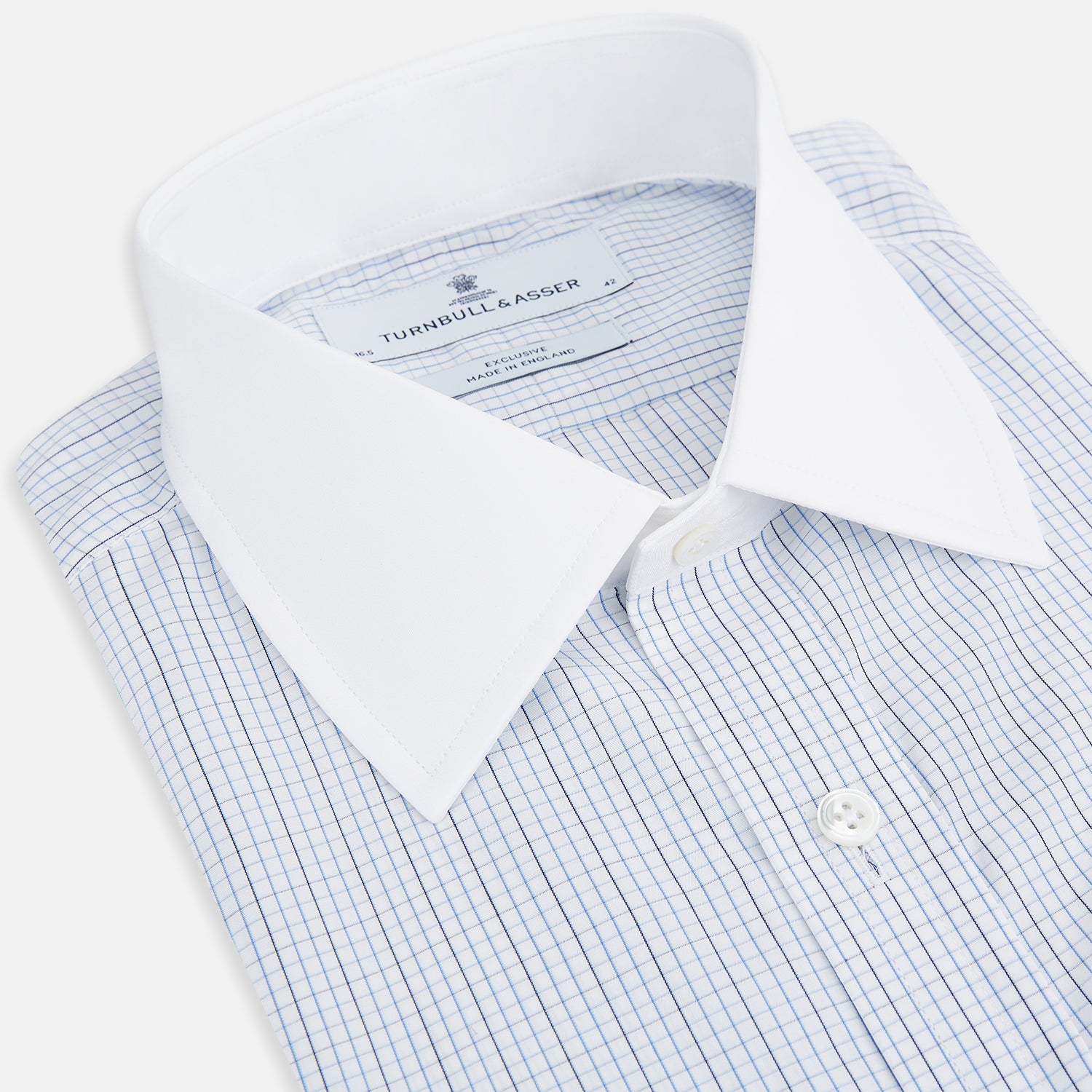 View 2 of product Pale Blue and Navy Grid Check Shirt with Contrast T&A Collar and Cuffs
