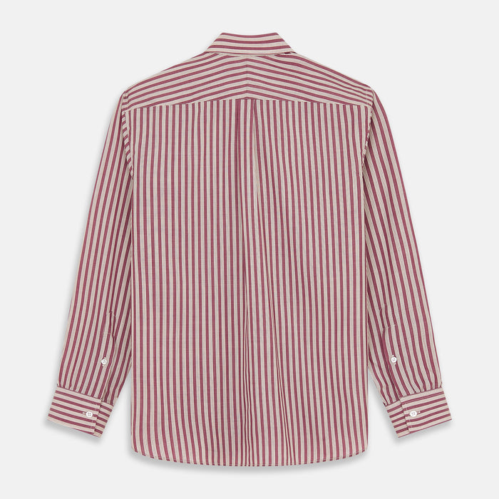 Burgundy Multi Stripe Weekend Fit Wool Shirt with Derby Collar and 1 Button Cuffs Image 4