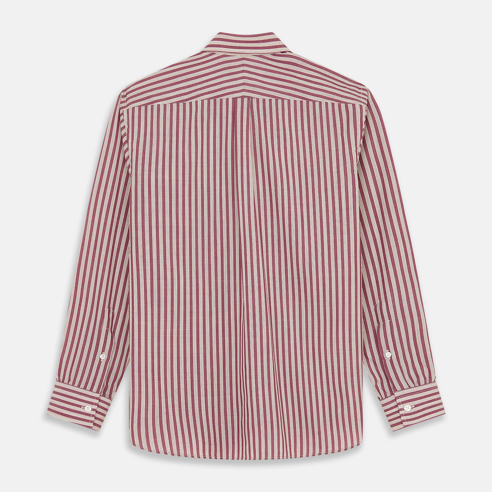 Burgundy Multi Stripe Weekend Fit Wool Shirt with Derby Collar and 1 Button Cuffs
