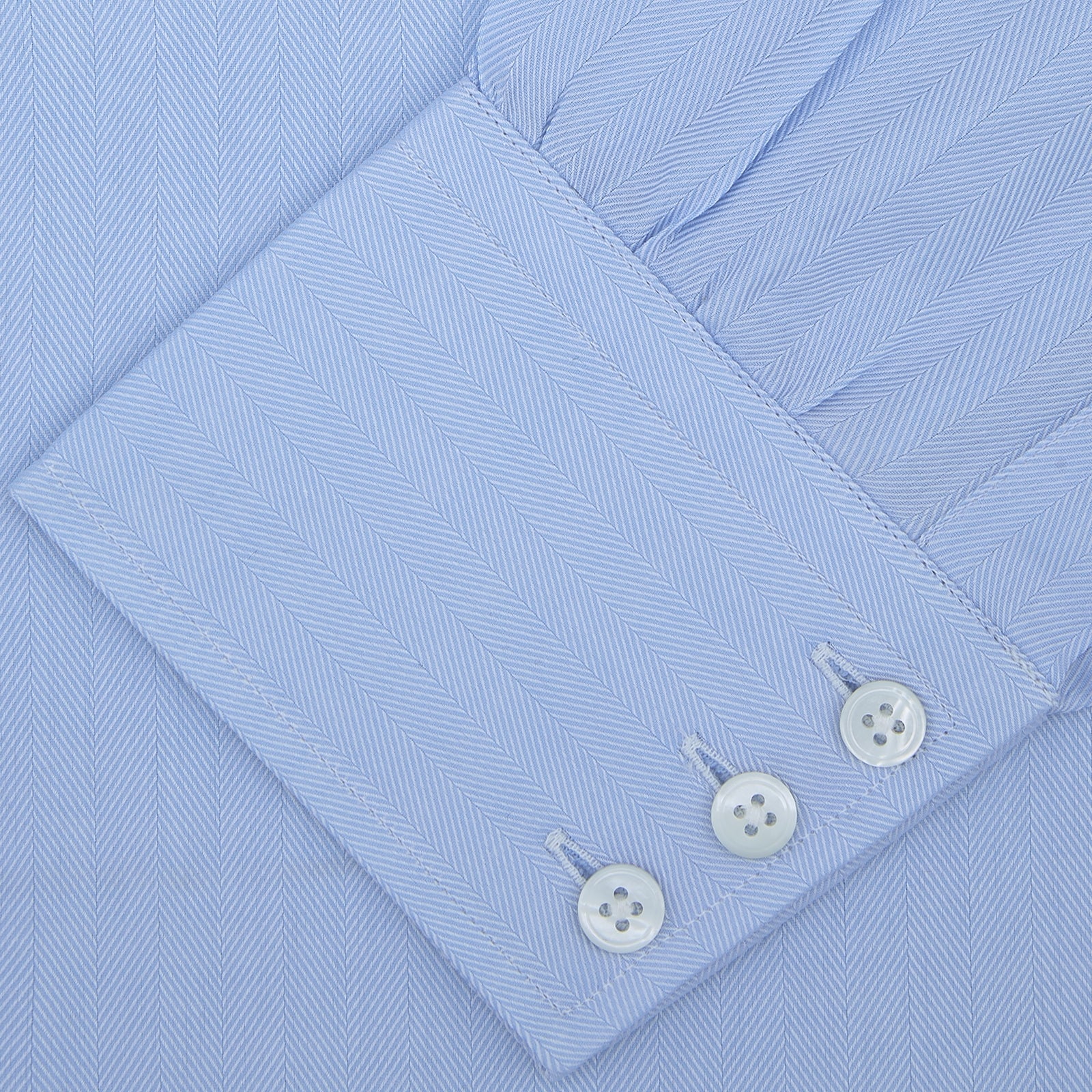 View 2 of product Light Blue Herringbone Superfine Cotton Shirt with T&amp;A Collar and 3-Button Cuffs