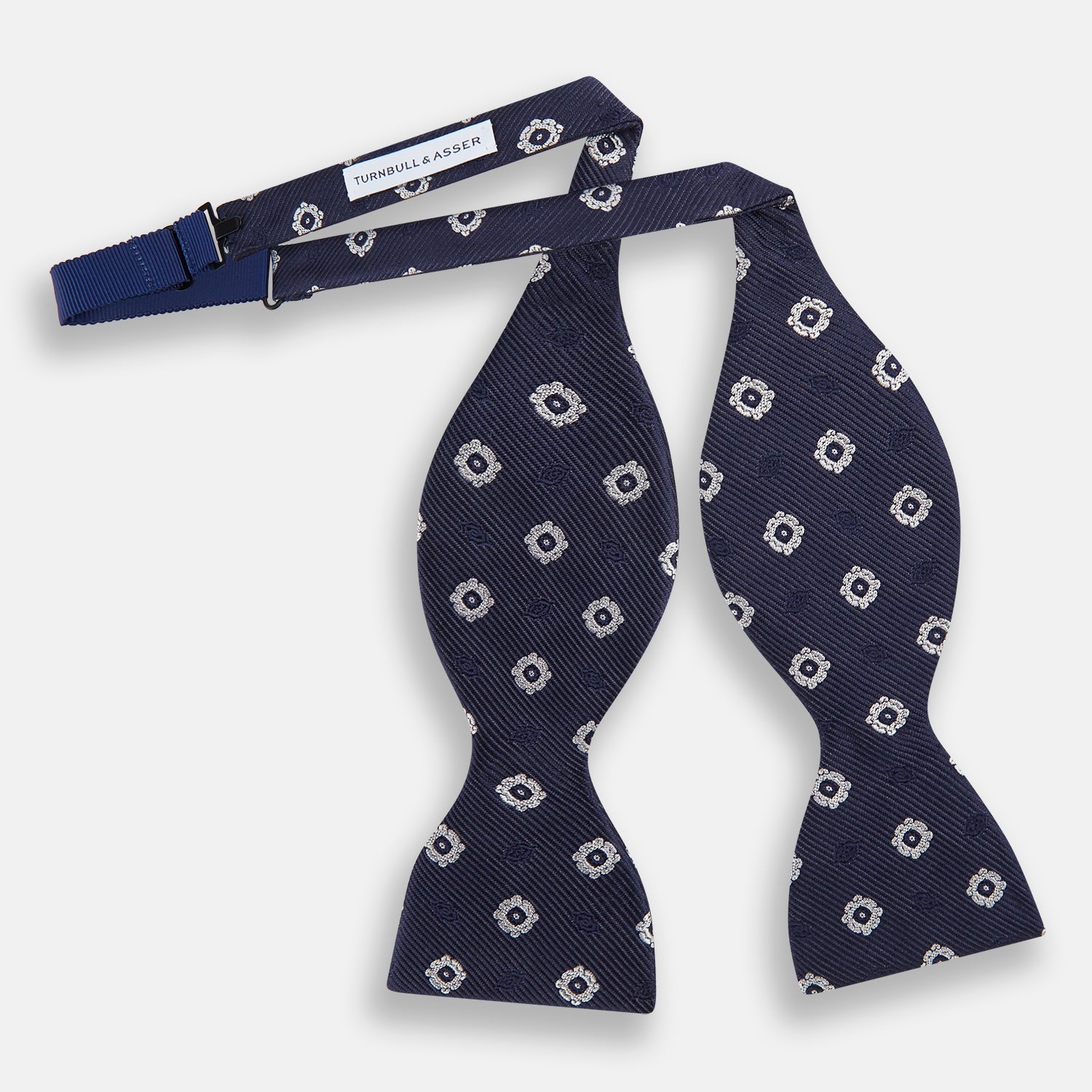 Navy and White Motif Silk Bow Tie