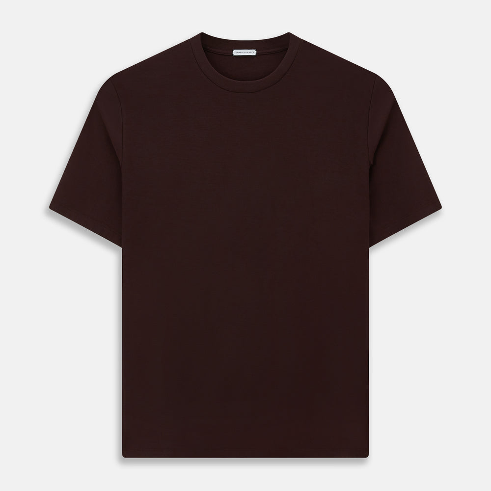 The Turnbull & Asser Burgundy Short-Sleeve T-shirt features a crew neckline and quality fabric, shown on a white background—ideal for versatile everyday wear.