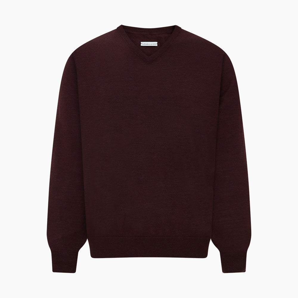 Burgundy Fine Merino V-Neck Jumper