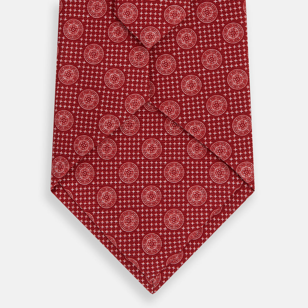 Red Medallion Printed Silk Tie