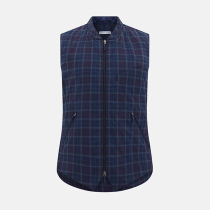 Navy and Purple Plaid Check Padded Gilet