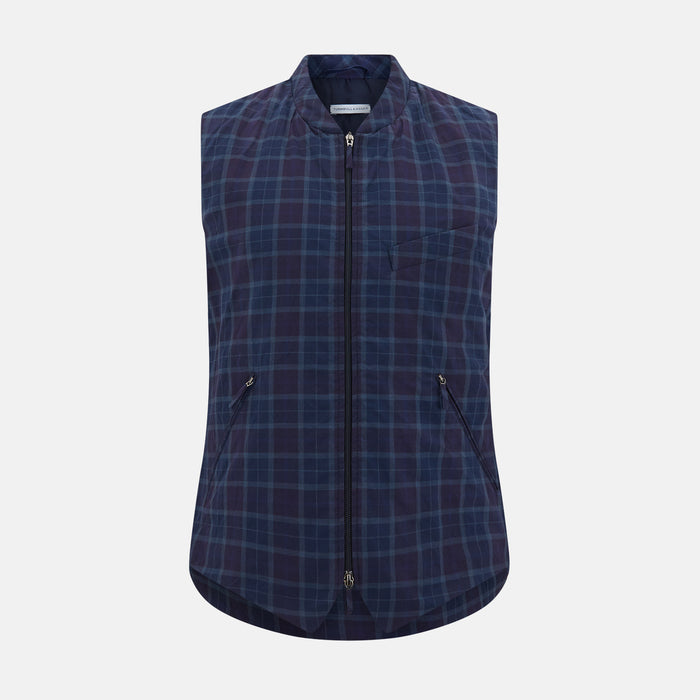 Navy and Purple Plaid Check Padded Gilet