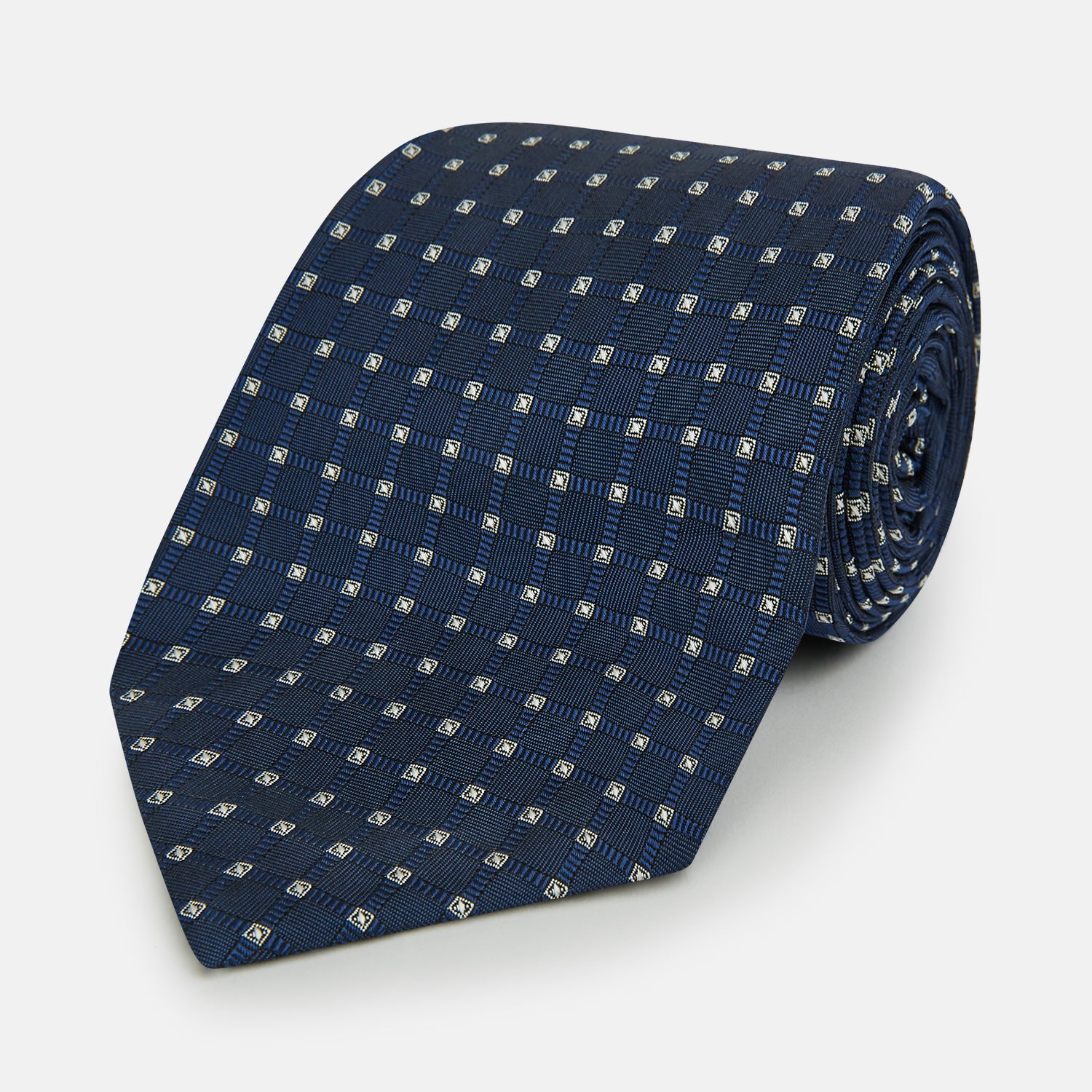 View 1 of product Navy and White Geometric Silk Tie