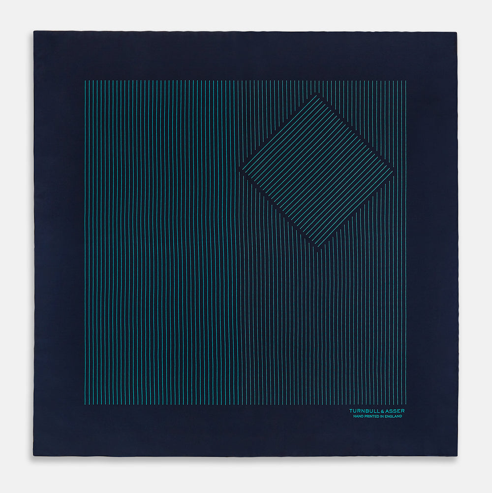 Navy and Petrol Green Stripe Silk Pocket Square
