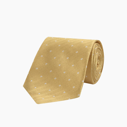 Gold and White Small Spot Herringbone Silk Tie