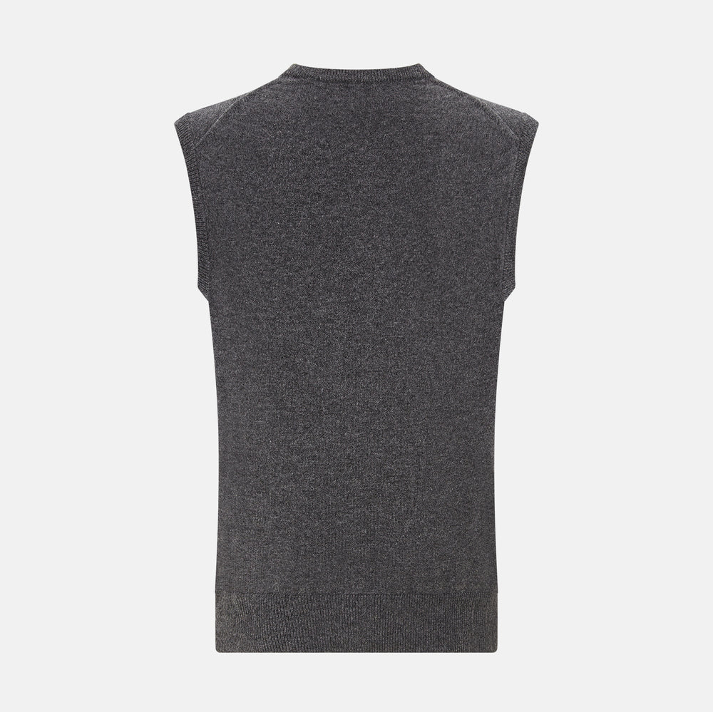 Charcoal Grey Melange V-neck Cashmere Vest