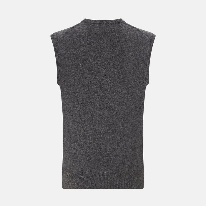 Charcoal Grey Melange V-neck Cashmere Vest Image 2