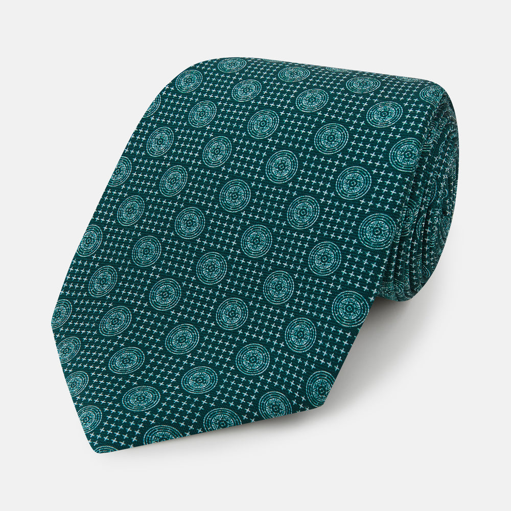 Forest Green Medallion Printed Silk Tie