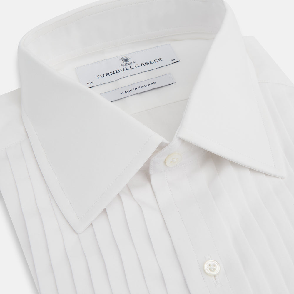 Turnbull & Asser White Pleated Cotton Dress Shirt With T&A Collar And Double Cuffs Turnbull & Asser White Pleated Cotton Dress Shirt With T&A Collar And Double Cuffs