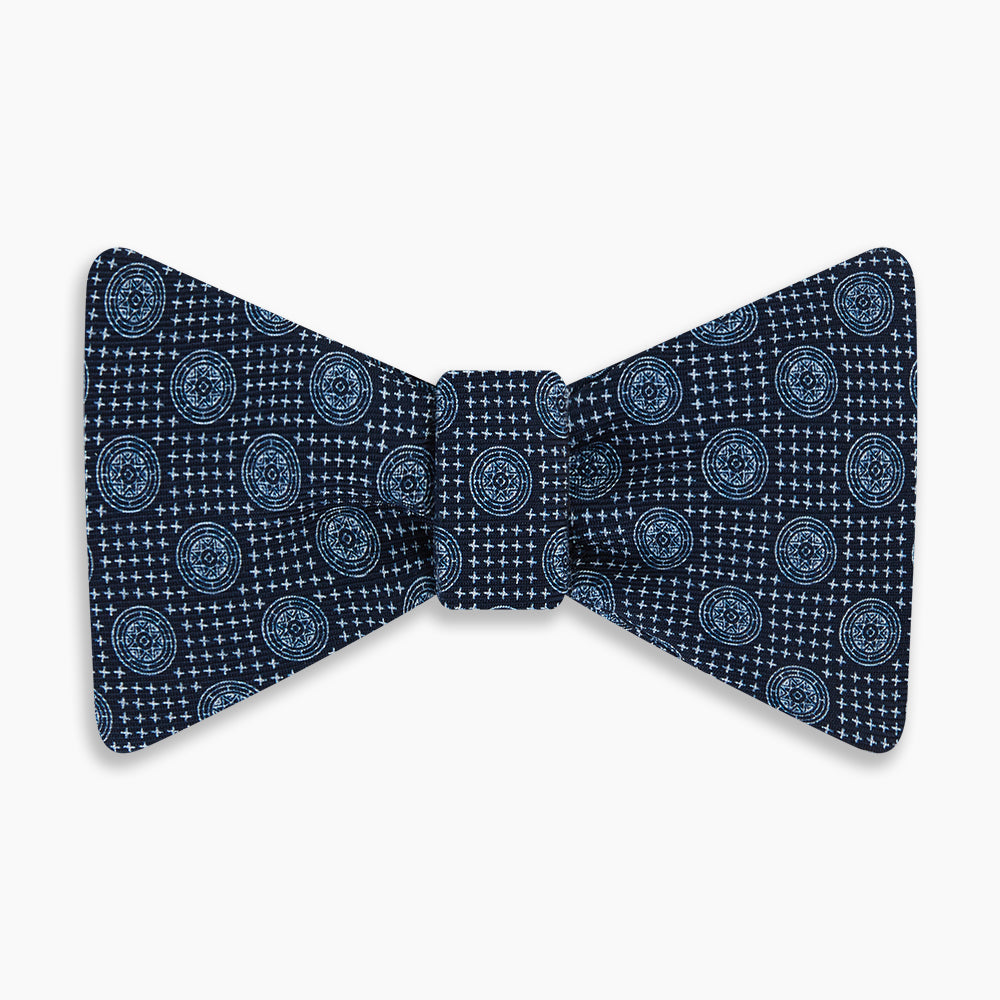 Navy Medallion Silk Bow Tie