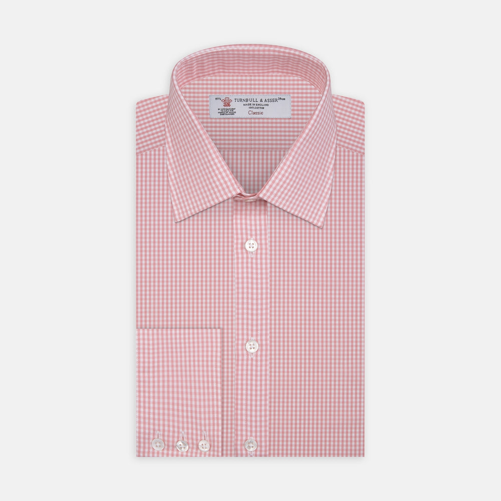 Light Pink Gingham Check Shirt with T&amp;A Collar and 3-Button Cuffs