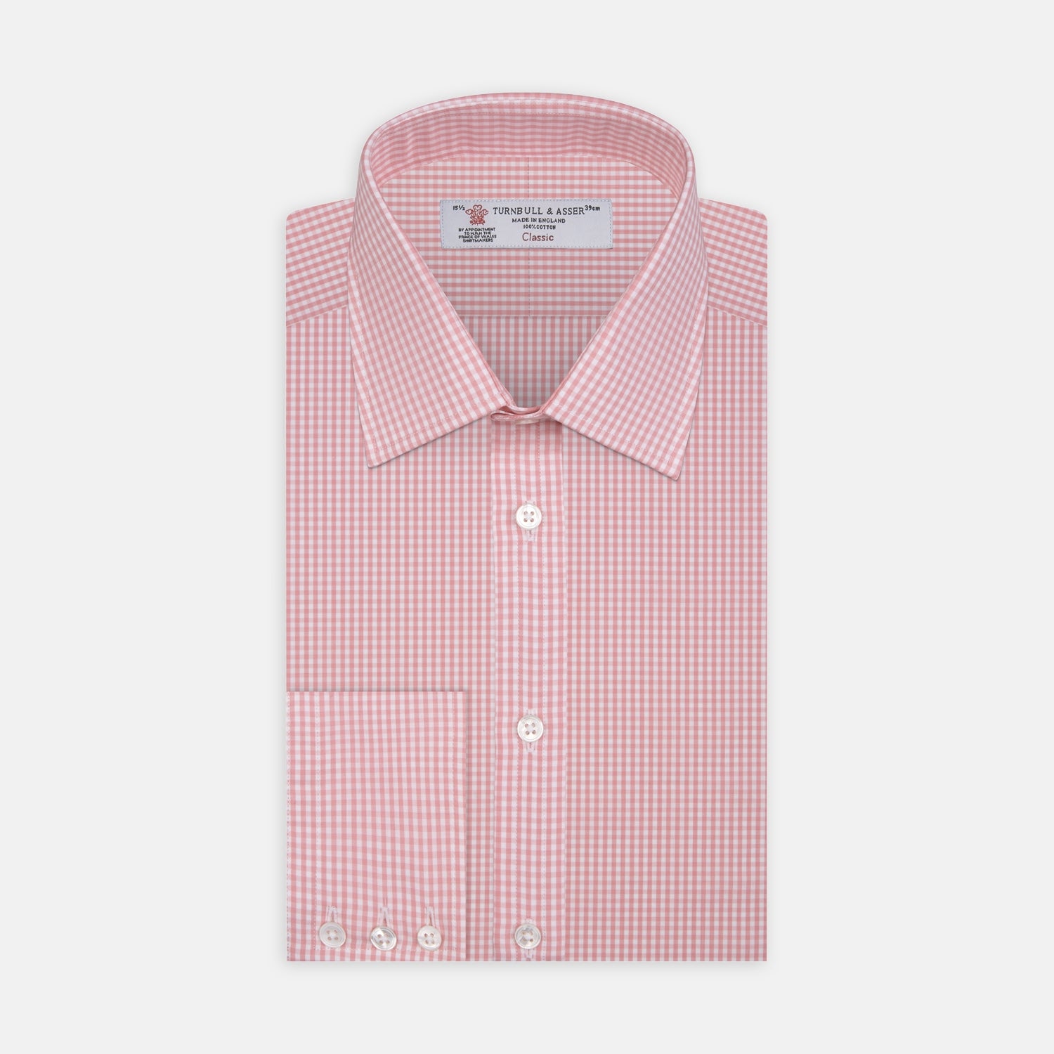 View 1 of product Light Pink Gingham Check Shirt with T&amp;A Collar and 3-Button Cuffs