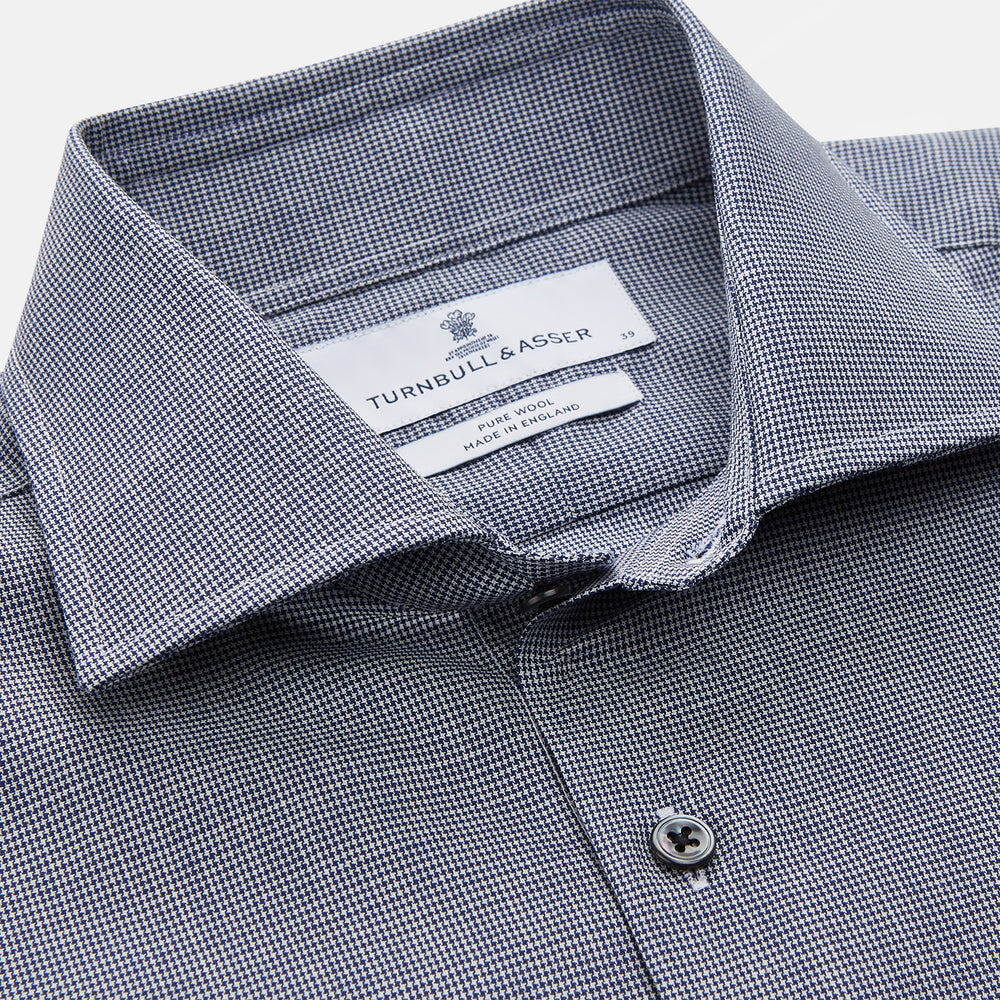 Navy Houndstooth Wool Tailored Fit Shelton Shirt