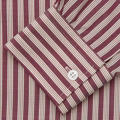 Burgundy Multi Stripe Weekend Fit Wool Shirt with Derby Collar and 1 Button Cuffs Image 2