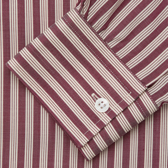 Burgundy Multi Stripe Weekend Fit Wool Shirt with Derby Collar and 1 Button Cuffs Image 2