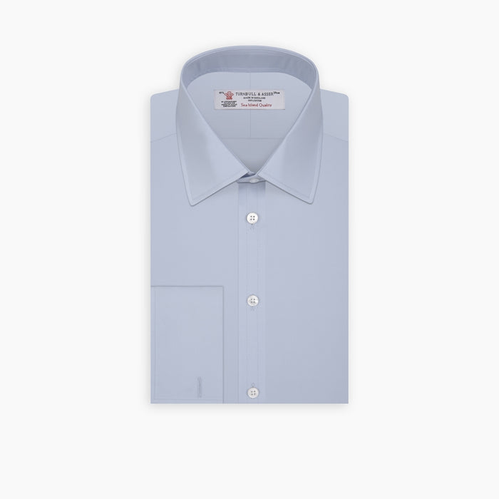 Light Blue Sea Island Quality Cotton Shirt with T&A Collar and Double Cuffs Image 6