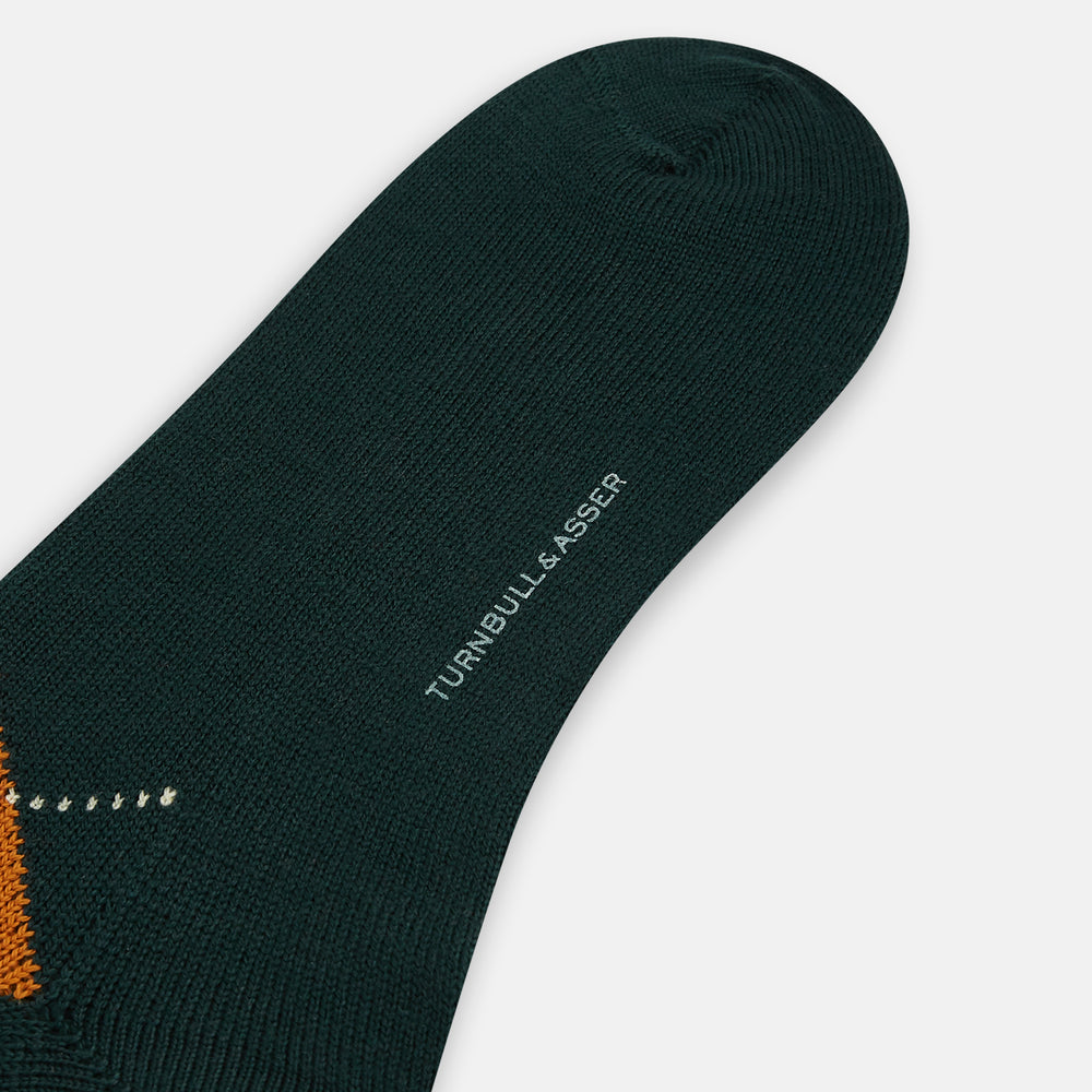 Forest Green Wool Check Mid-Length Socks
