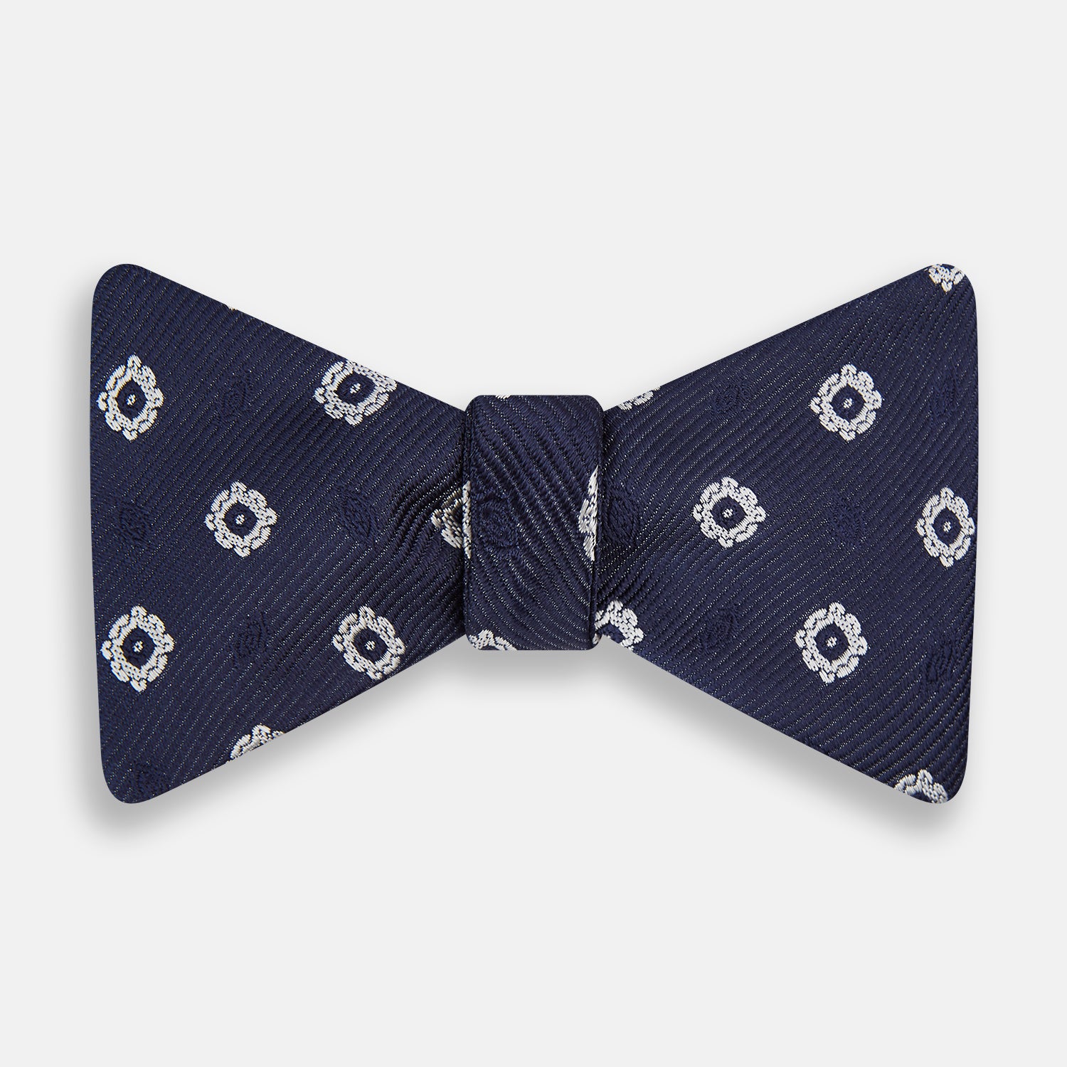 Navy and White Motif Silk Bow Tie