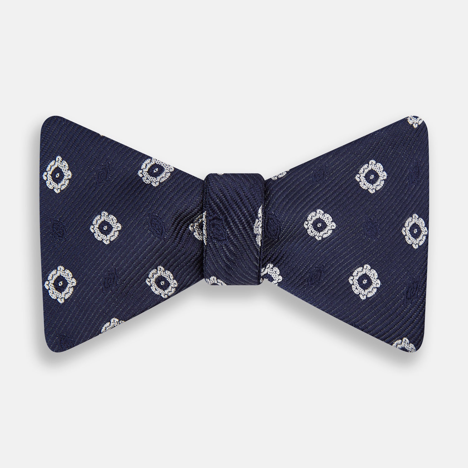 View 1 of product Navy and White Motif Silk Bow Tie