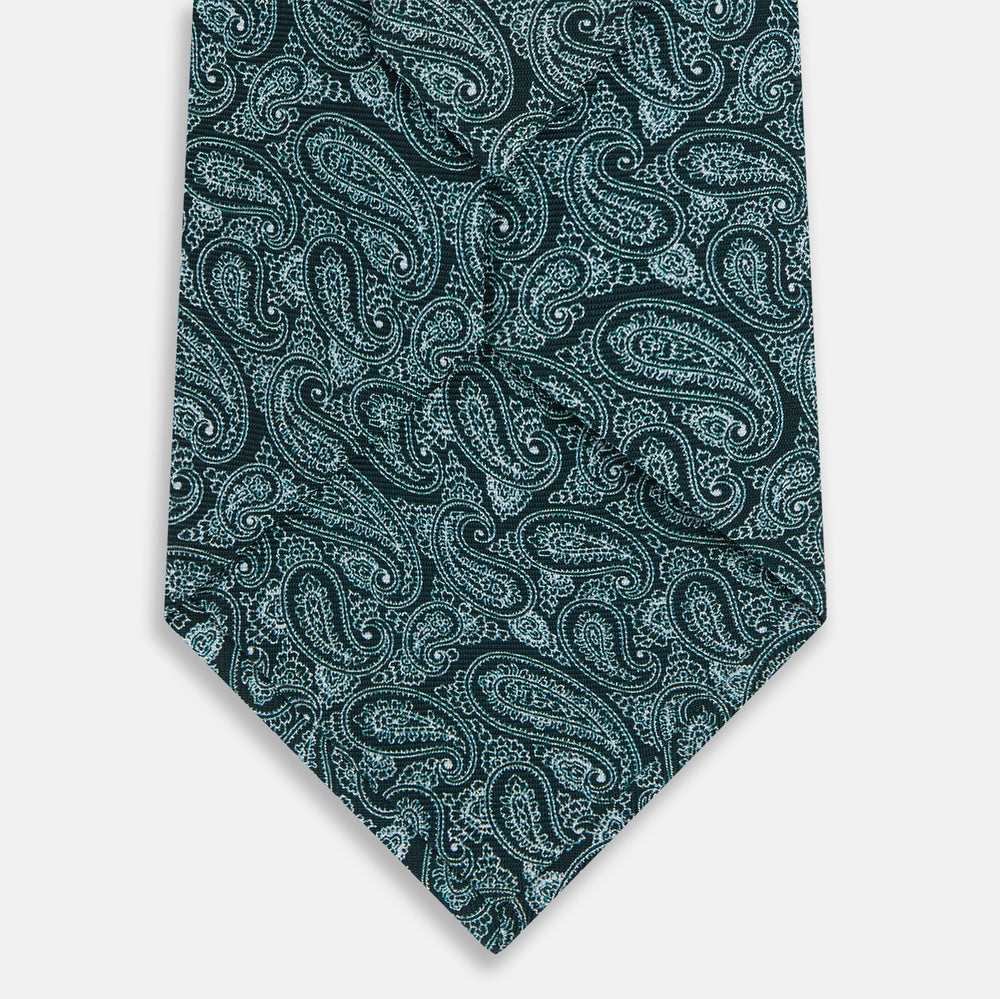 Light Petrol Paisley Printed Silk Tie