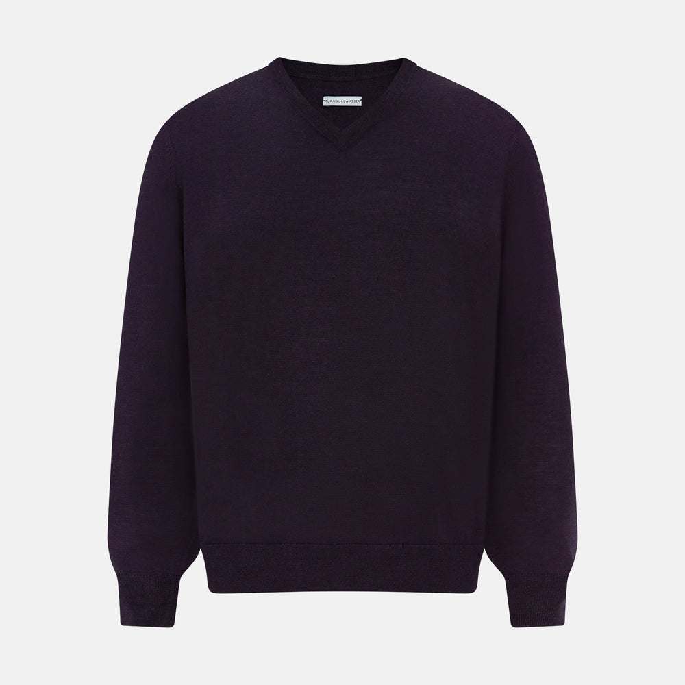 Dark Purple Fine Merino V-Neck Jumper