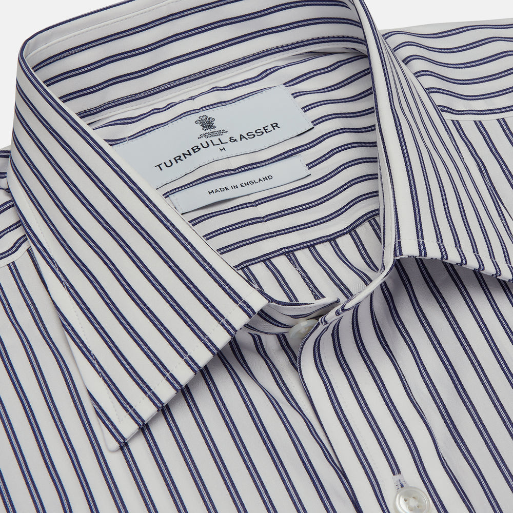 Navy Stripe Weekend Fit Shirt with Derby Collar and 1-Button Cuffs