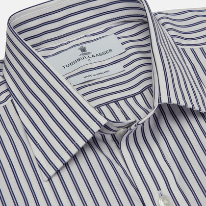 Navy Stripe Weekend Fit Shirt with Derby Collar and 1-Button Cuffs Image 1