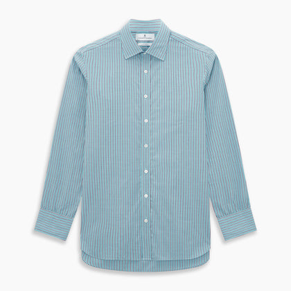 Turquoise Ticking Stripe Mayfair Shirt Image 6