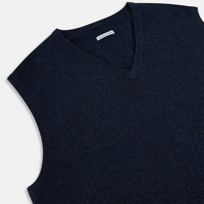 Navy Melange V-neck Cashmere Vest Image 1