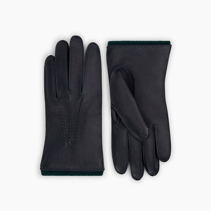 Navy/Forest Green Cashmere-Lined Hairsheep Leather Gloves Image 2