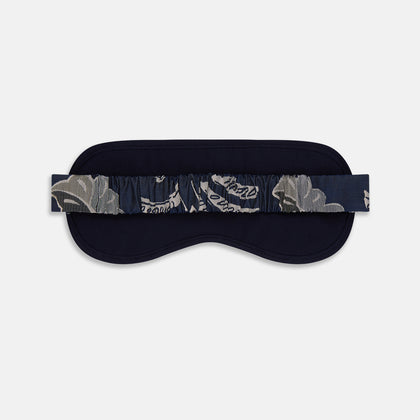 Navy Bloomsbury Jacquard Cashmere Lined Sleep Mask and Bag Image 3